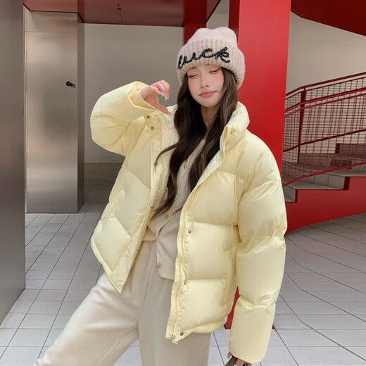 Bolison international first-line brand 2025 new down jacket women's short style small 95 white duck down thickened warm stand collar vanilla custard XS