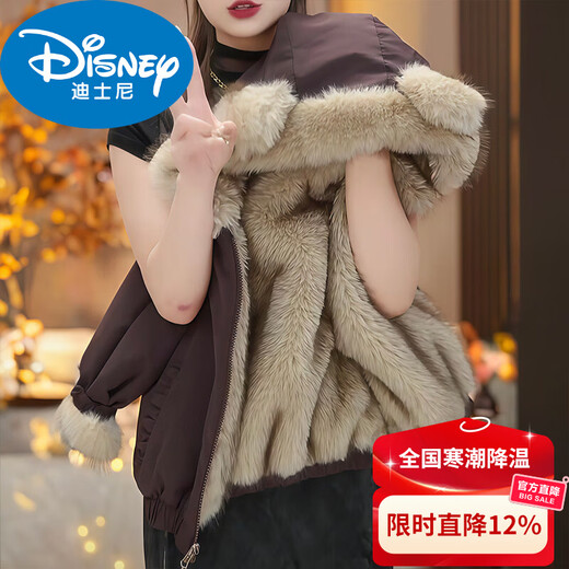 Disney (Disney) Girls' Velvet Thickened Jackets Autumn and Winter Clothes 2025 New Style Children's Jackets Trendy Winter Tops for Middle and Large Children Purple Brown 170 (Suitable for heights around 160cm)