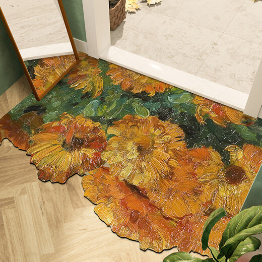 Fantasy entrance door floor mat household PVC door mat door mat entry wipeable no-wash leather foot mat foyer carpet Van Gogh series horizontal version Rudbeckia 80x120cm