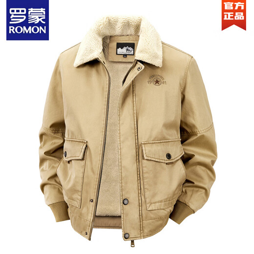 ROMON 2026 autumn and winter new velvet cotton coat men's thickened warm coat middle-aged and elderly cotton jacket lapel workwear cotton coat brown 3XL