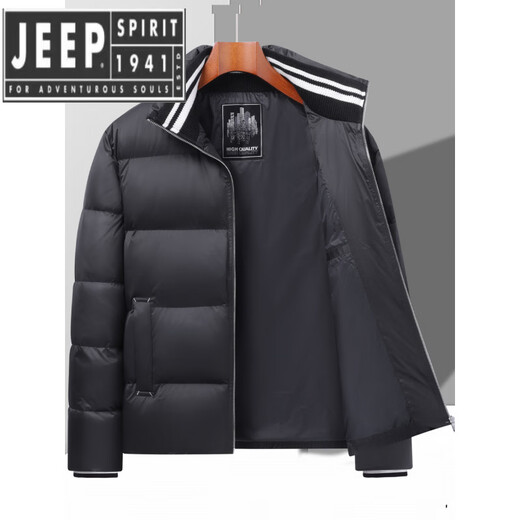 JEEP SPIRIT Зимняя куртка-пуховик с воротником-стойкой Мужская короткая утолщенная зимняя куртка на утином пуху Молодежная мода Модный пуховик черного цвета 3XL
