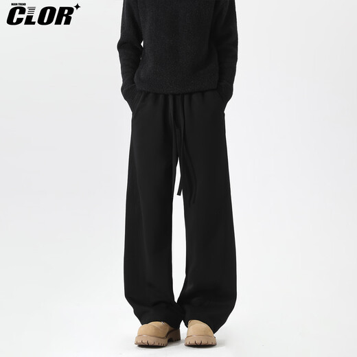 CLOR American high street scimitar casual pants men's spring and summer trendy brand loose sports sweatpants straight pants CL118 black XL