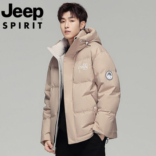 JEEP Мужской зимний утепленный короткий пуховик JEEP Jeep International, новинка 2025 года, молодежная теплая куртка белого цвета, L Рекомендуемый размер (121-135Jin Jin равен 0,5 кг)