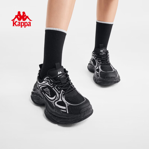 Kappa (Kappa) women's shoes dad shoes for women 2026 spring new soft-soled all-match sports shoes thick-soled casual shoes heightening shoes for women black/silver 38