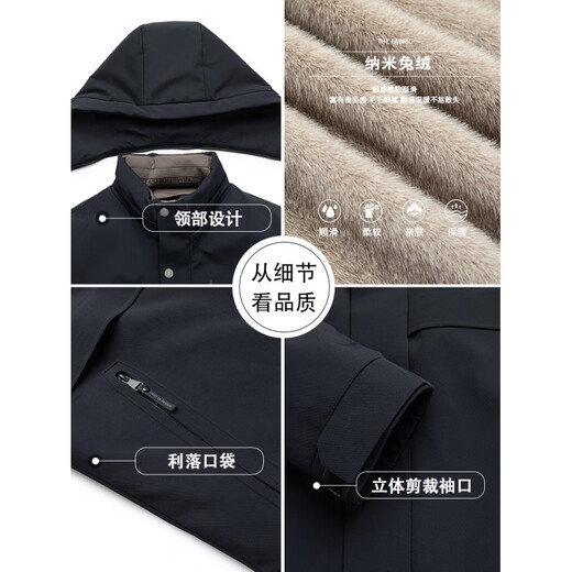 KBXNG Jinba super thick down jacket men's medium and long style winter new hooded casual parka rabbit velvet lining fur windbreaker outer navy blue 2XL 185