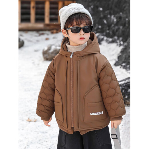 HAL.DUCK Down Jacket Boys' Cotton Clothes Winter Clothes New Style Handsome Street Children's Padded Cotton Clothes Winter Cool and Handsome Boys' Thickened Cotton Cotton Clothes Style Coffee Colored Cotton Clothes Jackets (Padding) 130 cm