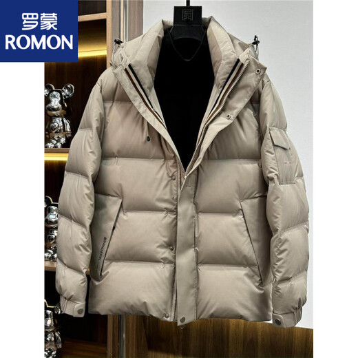 罗蒙（ROMON）高端羽绒服男2025冬季新款时尚轻奢帅气休闲加厚连帽保暖短外套潮 黑色 XL 180 145--155斤
