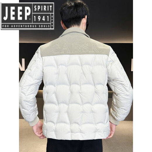 JEEP SPIRIT吉普精神2025冬季男士轻薄羽绒服时尚拼接翻领90鸭绒加厚保暖外套 米白色 3XL