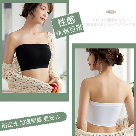 Jingxiaoer tube top underwear women's anti-exposure breast-wrapped dress with lace inner summer thin style with breast pad white mysterious black + pure white one size fits all (80-140Jin Jin is equal to 0.5 kg)