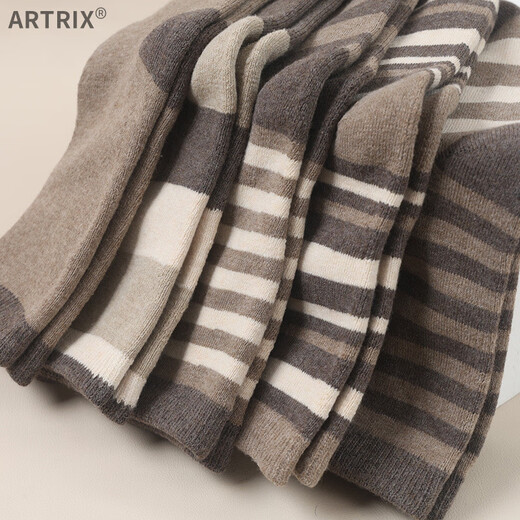 Brown terry women's autumn and winter socks for women, mid-length warm mid-length adult plus velvet thickened winter towel, brown strips, one size fits all, 10 pairs (women's size 35+40)