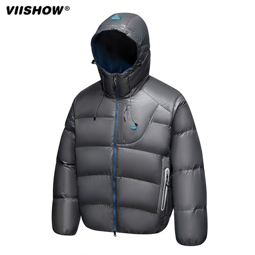 viishow户外轻量蓬90白鸭绒防钻绒羽绒服男女款冬季防寒短款外套 墨丝雅黑 M