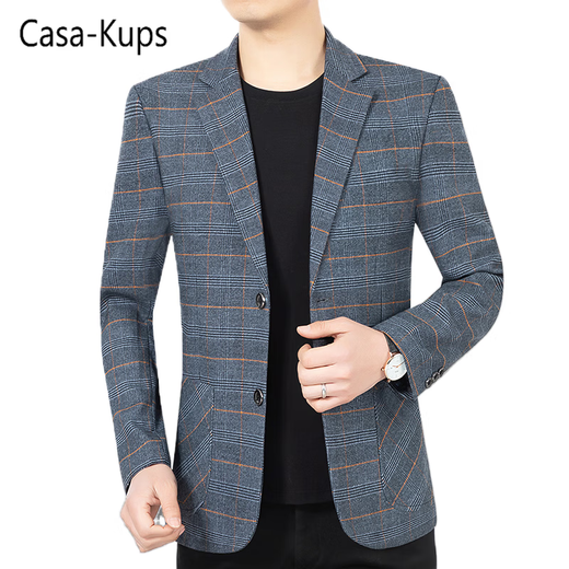 casa-kups2025春秋新款中年男西装商务休闲薄款男装西服格子免烫外套 旗舰官方藏蓝色NF795 S 165(95-105斤)