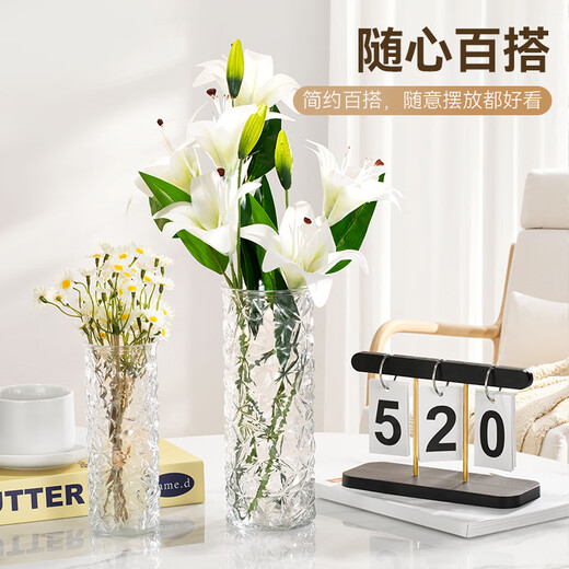 Jin Longxing light luxury glass transparent vase large-diameter ornaments living room flower arrangement creative art hydroponic water-cultured roses and tulips