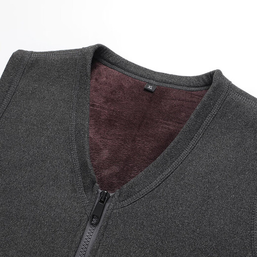 Dad's Autumn and Winter Warm Vest Middle-aged Men's Velvet Thickened Vest Middle-aged and Elderly Grandpa Cardigan Waistcoat Dark Gray 3XL Size 135-155Jin Jin is equal to 0.5 kg