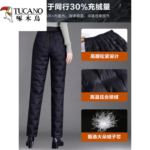 Woodpecker Mom's winter loose down pants for middle-aged and elderly women, thickened straight cotton pants for outer wear, light and thin, obsidian black (down pants), thin M, recommended 95-105 Jin Jin equals about 0.5 kg