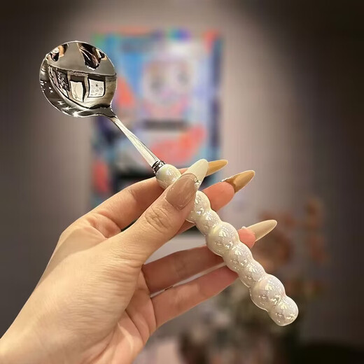 Yusenyi European stainless steel round head pearl spoon and fork set soup spoon tableware white practical