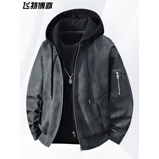 胖东来大码连帽皮衣外套男士春秋季假两件上衣胖东来同款 2578卡其 XL 130150斤