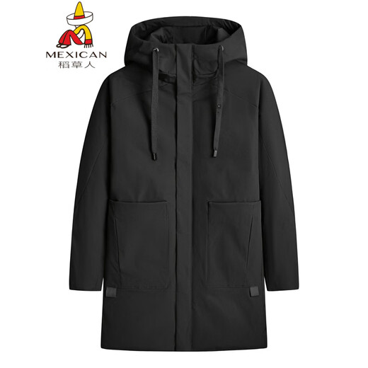 Scarecrow Fat Brother 2025 winter new men's fashion hooded down jacket plus size warm mid-length down jacket black 5XL