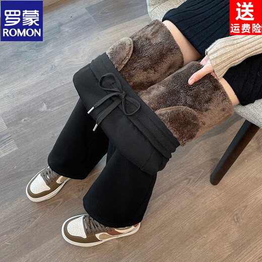 ROMON sherpa wide-leg pants for women in autumn and winter extra thick warm casual sports pants plus velvet thickened narrow straight pants black extra thick sherpa regular style - trousers S Recommendation 85-93 Jin Jin is equal to 0.5 kg