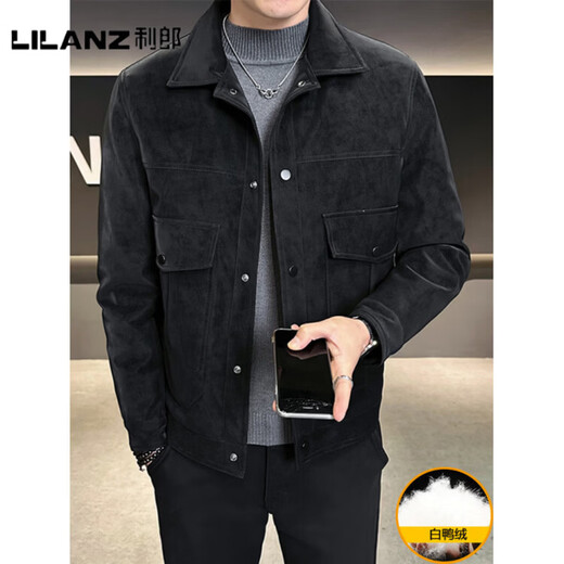 LILANZ Official Thin Men's Down Jacket Winter 2025 New Lapel Suede Thickened Men's Leather Jacket High-end Jacket Black - Flagship Model M 90-110Jin Jin is equal to 0.5 kg