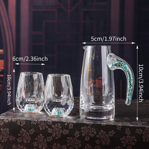 Tuojin imported quality gold foil white wine cup from Germany, Chinese wine cup, household wine divider, light luxury turquoise one-shot spirit cup, 1 pot, 6 cups, turquoise water drop cup_gift box