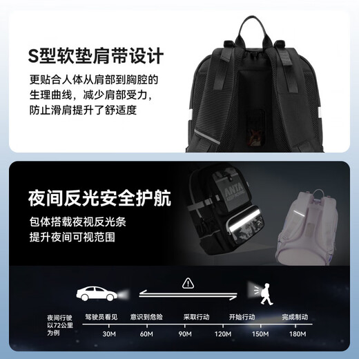 ANTA Children's Backpack + Attached Bag 2026 Spring New Large Capacity Waterproof and Burden-Reducing Primary School Bag Black/Full Print-3 One Size