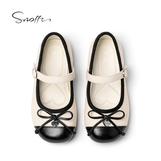 Snaffy children's leather shoes girls princess shoes Xiaoxiangfeng 2026 spring and autumn new style girls elegant soft sole shoes toffee white/black 35 feet length 21.8cm