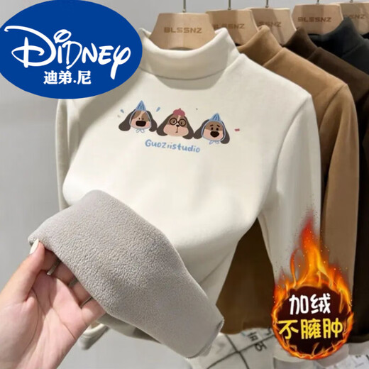 HEYDIDY children's semi-turtle collar German velvet thickened bottoming shirt autumn and winter boys and girls T-shirt medium and large children's warm velvet inner layering top beige three cats velvet thickened 110