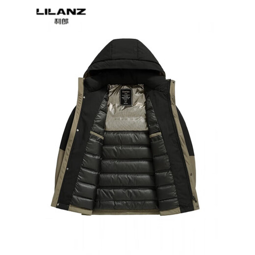 利郎（LILANZ）中长款羽绒服男中老年商务休闲立领连帽拼接加厚保暖男士户外 绿色 p16 L