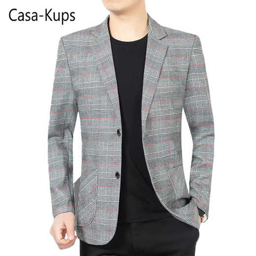 casa-kups2025春秋新款中年男西装商务休闲薄款男装西服格子免烫外套 旗舰官方藏蓝色NF795 S 165(95-105斤)