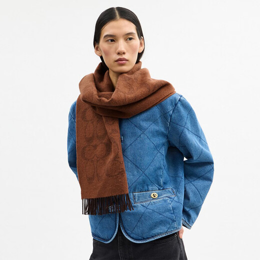 COACH Gift New Unisex COACH CLOT Reversible Carriage Pattern Large Size Warm Scarf Brown