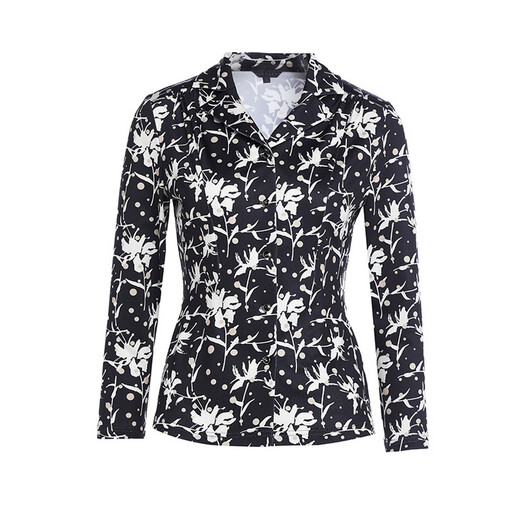 MORELINE Mulan French light luxury printed shirt for women 2026 spring new high-end suit collar age-reducing slim shirt Ink roll white drawing M