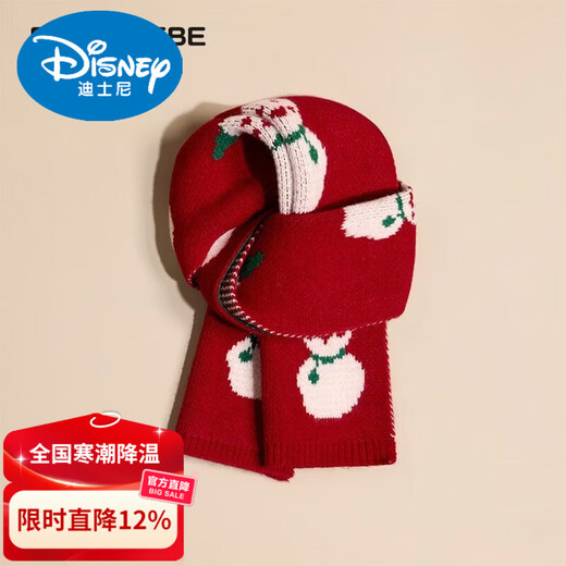 Disney children's Christmas red scarf for boys and girls in autumn and winter and new year thickened warm knitted wool baby scarf red snowman* (19*120 one size fits all