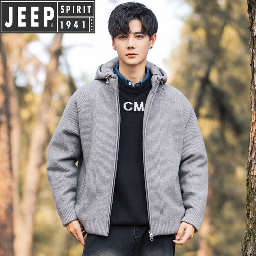 JEEP SPIRIT Мужской пуховик с капюшоном JEEP 2025, новинка зимы, модный утепленный теплый вязаный кардиган, зимний топ, черный XL