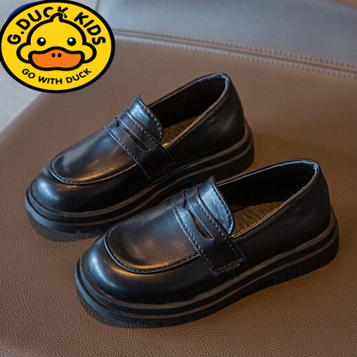 G.duck boys' small leather shoes, spring and autumn children's black single shoes, middle and large children's British style fashionable soft sole beanie student performance shoes black yy C200 26 shoe inner length 15.8cm