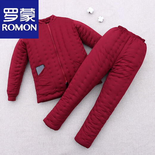 Luo Meng's winter handmade pure cotton cotton coat for middle-aged and elderly men's cotton jacket and trousers suit thickened warm liner cotton coat burgundy animal year red suit 2XL 165-170 weight 120-140Jin Jin is equal to 0.5 kg