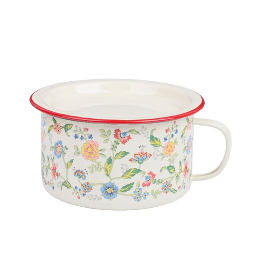 Tuojin German imported quality thickened enamel fast food cup with lid instant noodle bowl student dormitory large bowl cartoon lunch box food white 15CM_thick red edge meal cup (customizable LOGO)