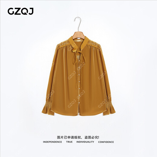 GZQJ Nuanyu Shenghui Korean style light luxury fashion bell sleeve velvet shirt women's spring new bottoming shirt 7876 Yellow 36 Recommended 110Jin Jin is equal to less than 0.5kg