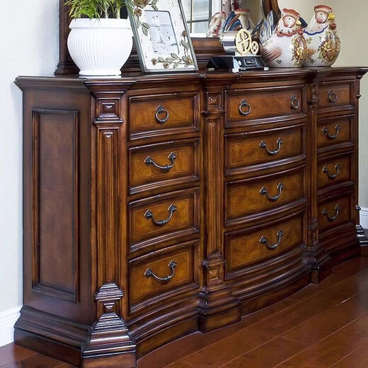 Jianyimao American solid wood nine-drawer cabinet storage cabinet European-style carved bedroom retro storage cabinet jewelry jewelry cabinet TV cabinet fully equipped nine-drawer cabinet including mirror