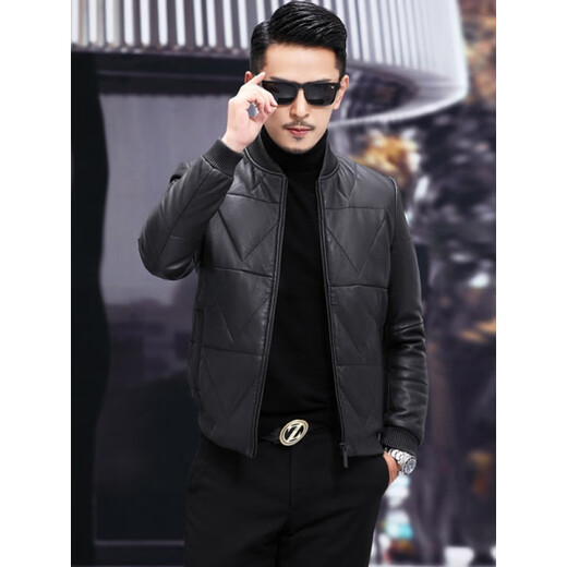 KBXNG劲霸商务男装2025新款皮衣男士皮夹克青年冬季保暖时尚短款厚外套 黑色 M / 100～115斤