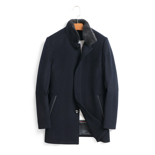 CHEVALPES international first-line brand pie overcome men's fur one-piece stand-up collar imported mink lining mink coat full mink navy blue mink with mink + rabbit fur sleeves M 165
