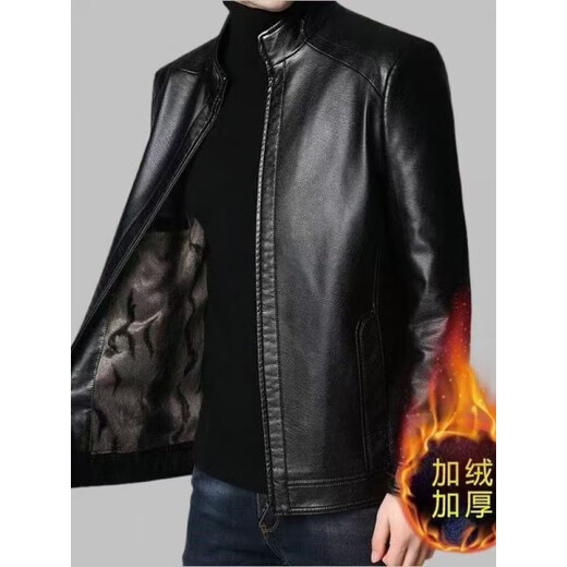 Fat Donglai Haining men's soft leather jacket middle-aged and elderly loose large size dad Fat Donglai same style stand-up collar brown winter plus velvet M recommended 90115Jin Jin is equal to 0.5 kg