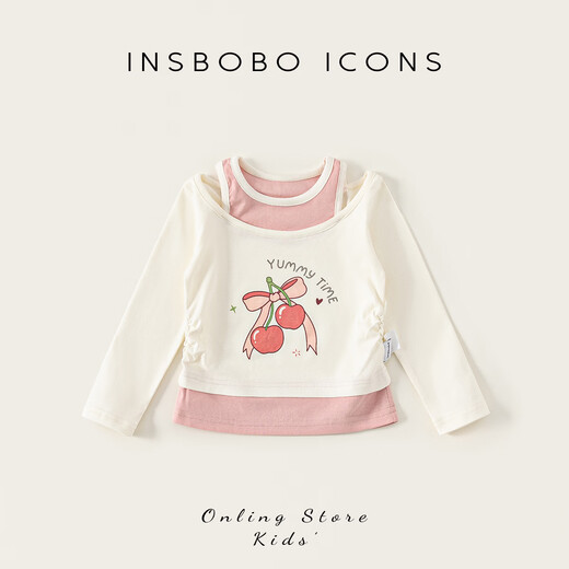 INSBOBO girls T-shirt 2026 spring new style baby style children's clothing children's clothing tops spring and autumn bottoming shirt off-white 80