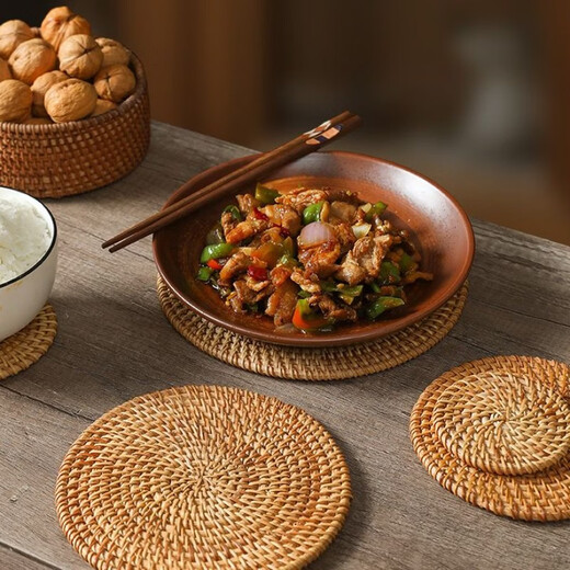 Yusenyi tea mat, dining table mat, oval rattan insulation mat, household pot mat, bowl mat, table mat, high temperature resistant coaster, teapot holder, 10cm rattan mat