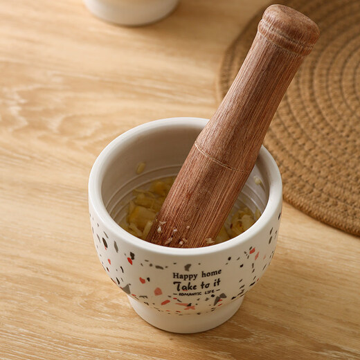 Perfect ceramic garlic mortar, garlic masher, household grinding hammer, stone mortar, garlic mortar, manual garlic jar, garlic cup * lavender * 1 set
