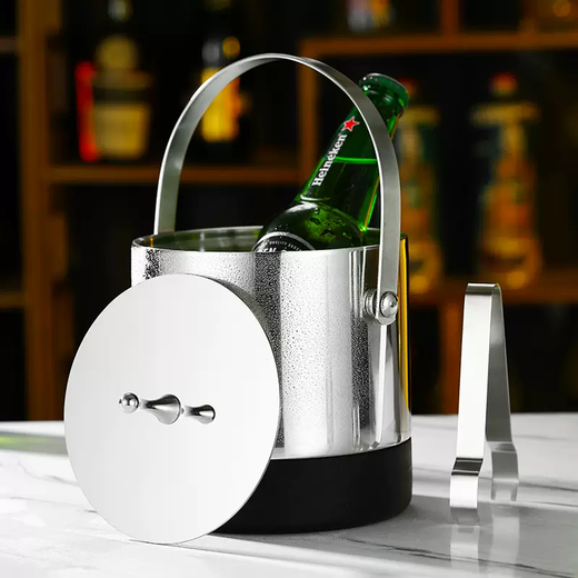 Yusenyi 304 stainless steel ice bucket champagne bucket red wine foreign wine beer ice bucket ktv bar insulation ice wine bucket ice bucket thickened inclined mouth ice bucket (silver) bright