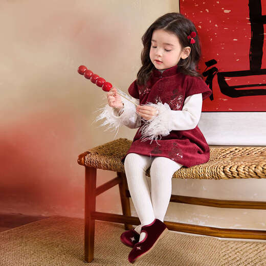 LUSON Xiao O Bao Children's Clothing Baby New Chinese Embroidered Dress Women 2026 New Girls Red Festive New Year Clothes