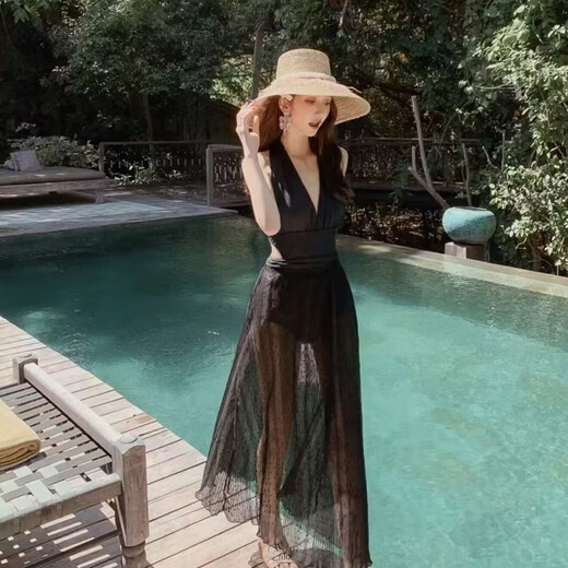 Women's swimsuit slimming belly-covering one-piece swimsuit black