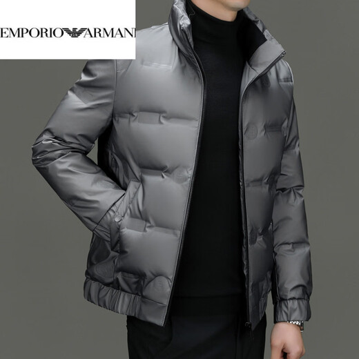 EMPORIO ARMANI Armani Зимняя повседневная легкая пуховая куртка мужская теплая куртка с воротником-стойкой Модная корейская мужская белая утиная пуховая куртка серого цвета XL 180