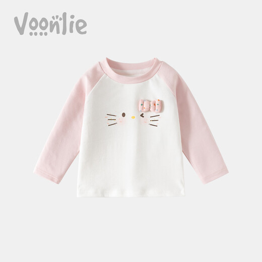 Fanlie girls long-sleeved T-shirt spring 2026 new style children's casual bottoming shirt baby girl top spring and autumn white with pink 80 cm